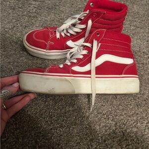 Red High-Top platform vans